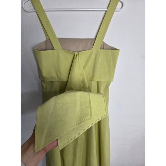 Theory Dress Womens 4 Small Good Linen Drape Back Mini Lime Yellow Sleeveless - Picture 6 of 10